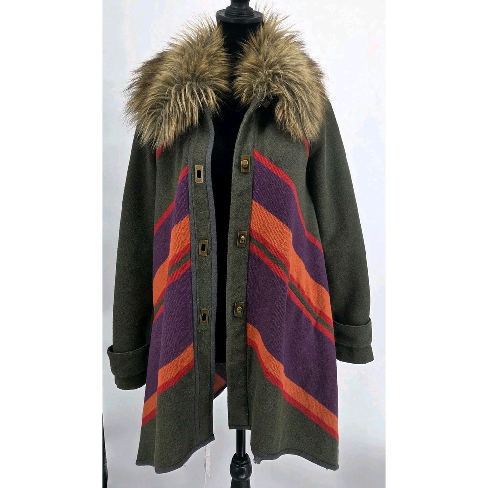 Anthropologie Cartonnier Womens Cape XS Wool Blend Coat Green Stripe